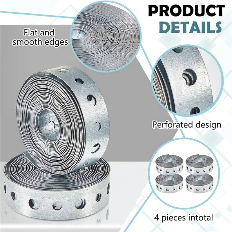 

4 Piece Galvanized Hanger Strap Metal Strapping With Holes Pipe Hanger 10 Ft Silver For Pipe Supports Hanging-B91B