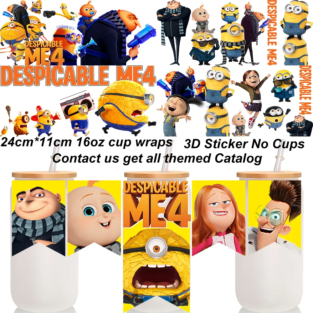 Mix Design Of Yellow Cartoon Icons UV DTF Cups Wraps Libbey 16oz Cup Transfer Waterproof Cute Big Eyes Image Vibe 3D Stickers