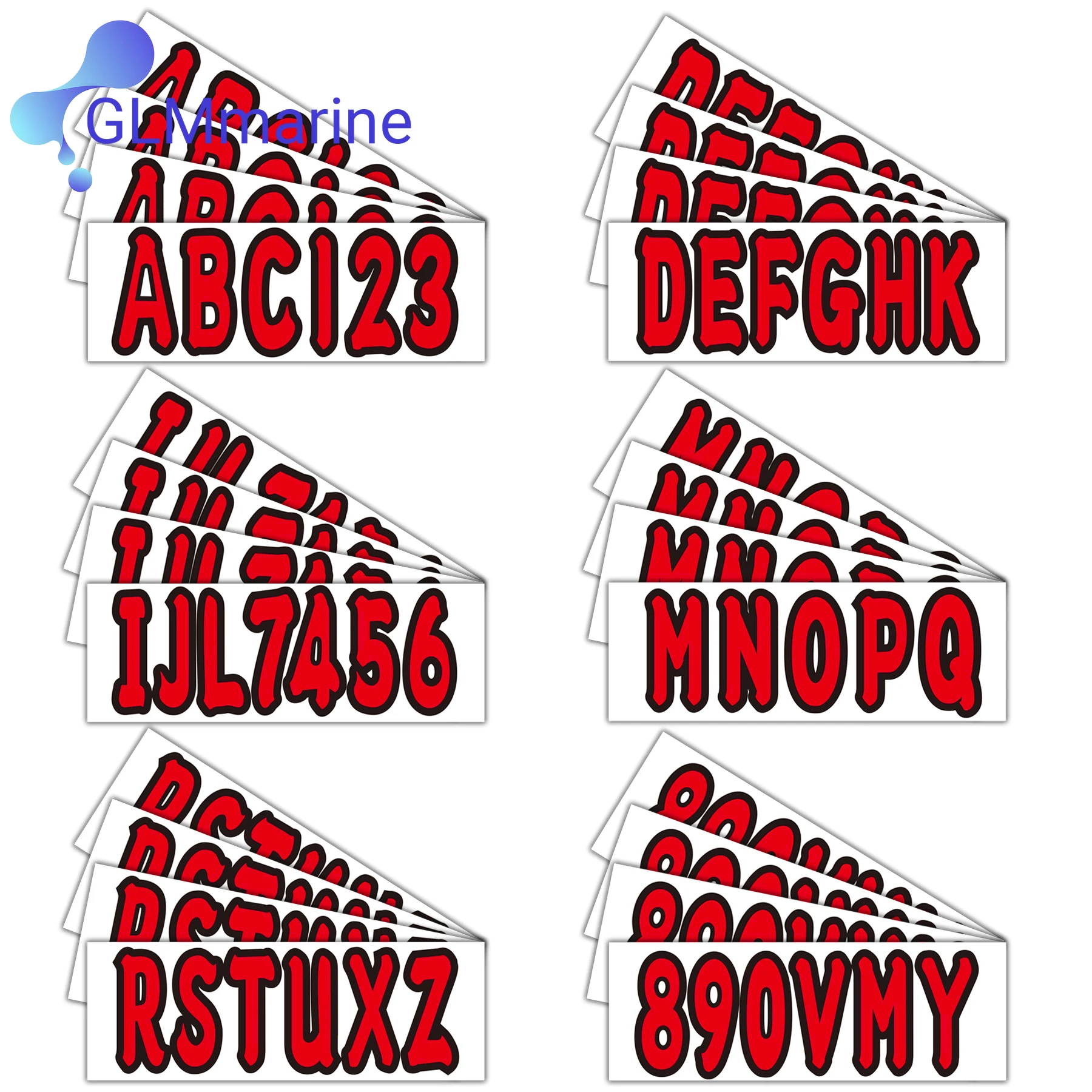 Red 4 Sets Red of A-Z & 0-9 Alpha-Numeric Registration Identification Numbers Stickers Decals for Boat