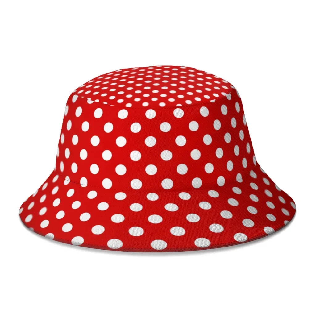 Red Polka Dot Fisherman Cap Hip Hop Gorras Summer Unisex Printing Bucket Hat Outdoor Gardening Beach Camping Hiking Fishing Caps