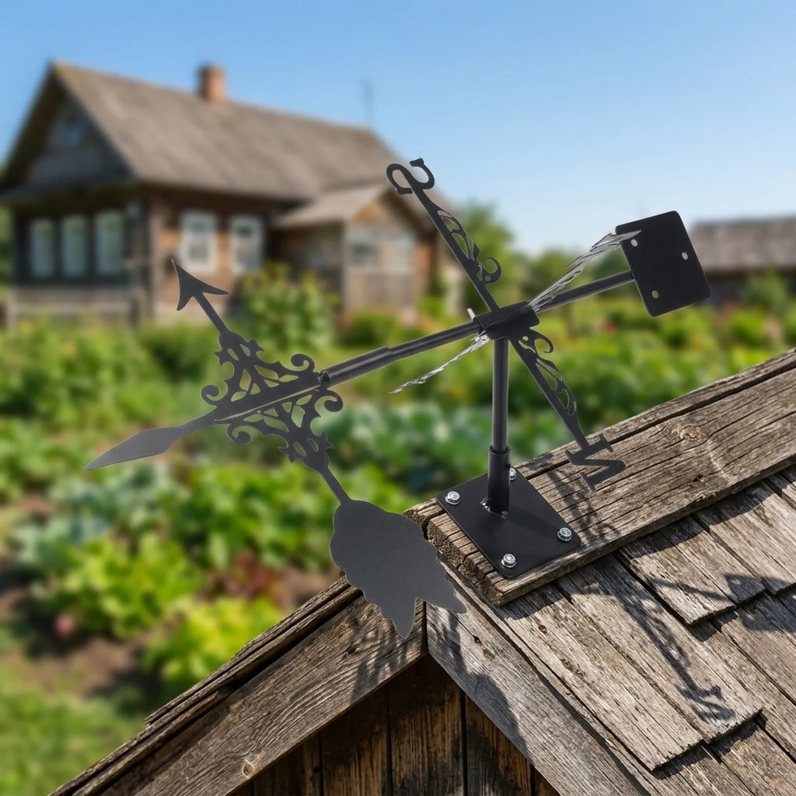 Metal weather vane with arrow pattern for farmhouse garden rooftop shed decoration sturdy and suitable for outdoor use