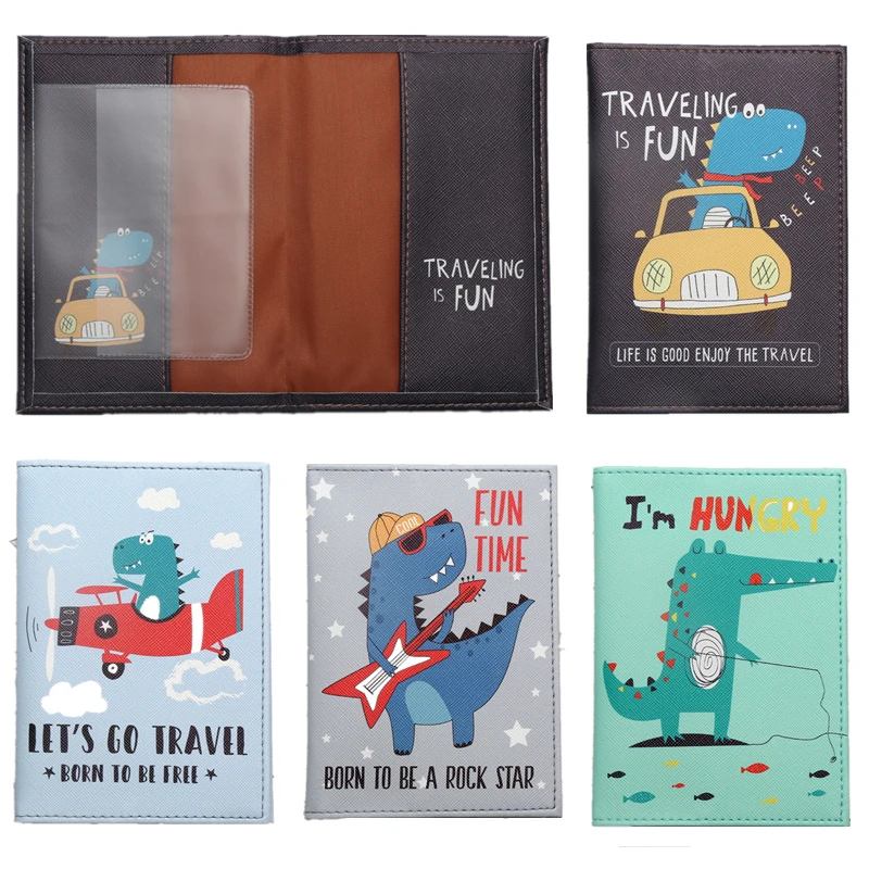 

Cartoon Passport Holder Fashion Dinosaur Pattern Travel Passport Cover Case Organizer with ID Credit Card Slot Pocket PU Leather