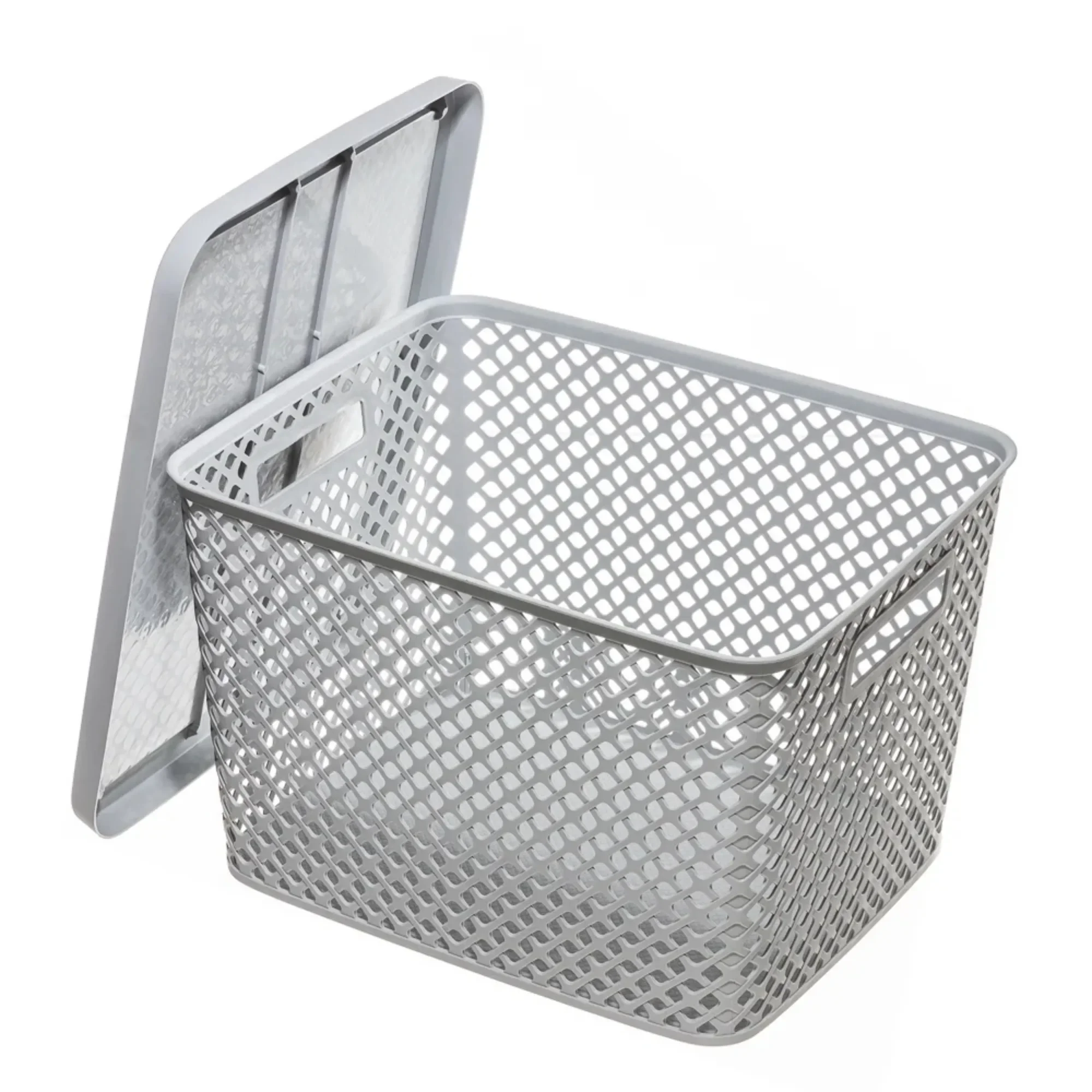 Extra Large Gray Plastic Storage Basket with Lid, Decorative Organizer Bin for Blankets, Toys, Clothes, Home Decor