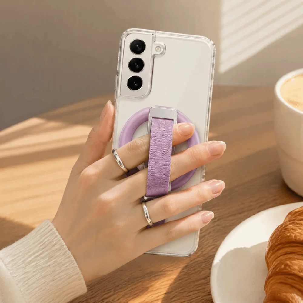 Woven Strap Magnetic Phone Holder 360° Rotatable Aluminum Alloy Phone Kickstand Foldable Compact Smartphone Accessory Daily Use
