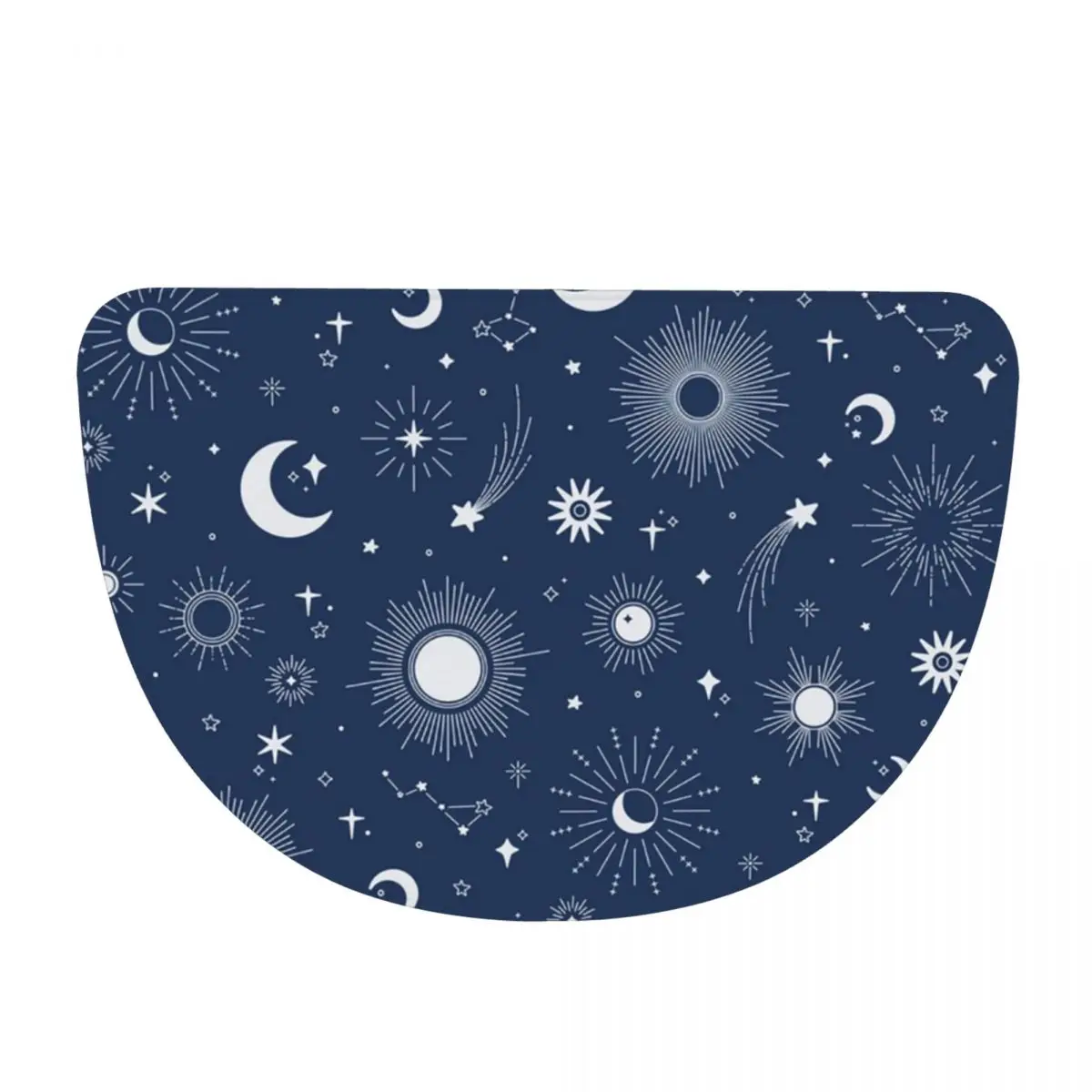 Sweet Celestial Suns, Moons And Stars Flannel Half Round Doormat Non Slip Bathroom Mat Absorbent Floor Carpet for Living Room
