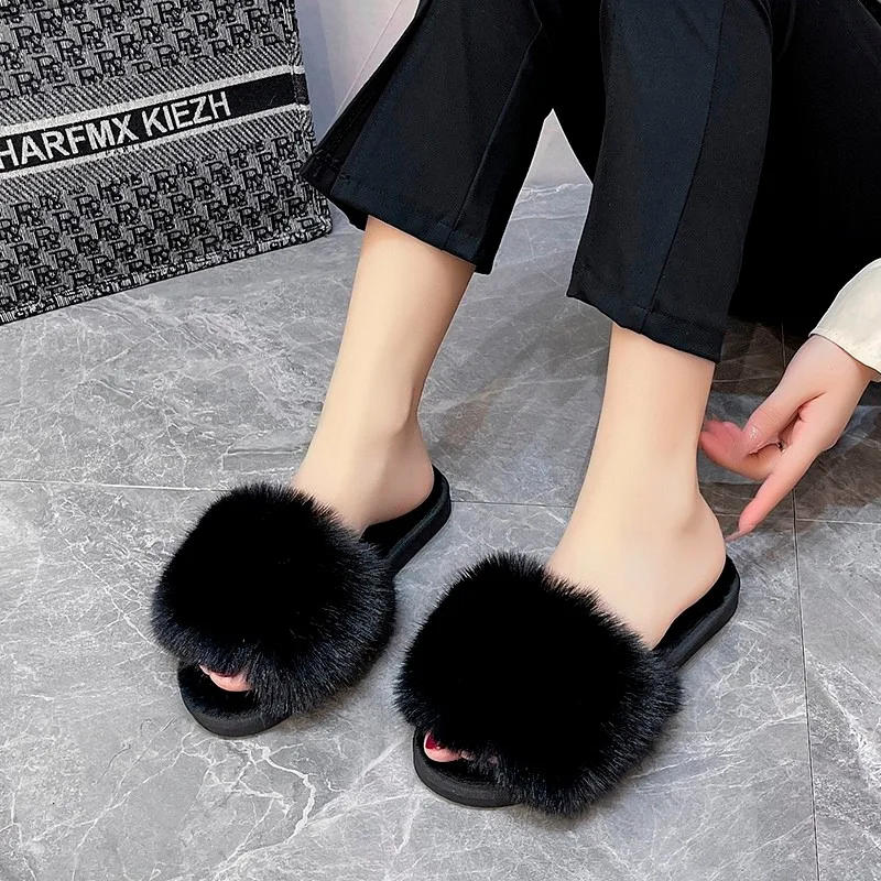 Winter Warm Fashion Cheap Women's Indoor Fluffy Fur Slipper Slider Home Slippers Women's Quick Shipping Spring