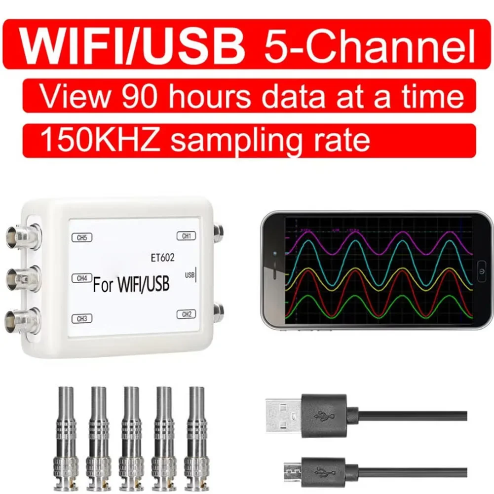 ET601 ET602 5 Channel Wireless USB Oscilloscope Recorder With WiFi Data Logger For High Voltage Equipment Signal Analysis Tool