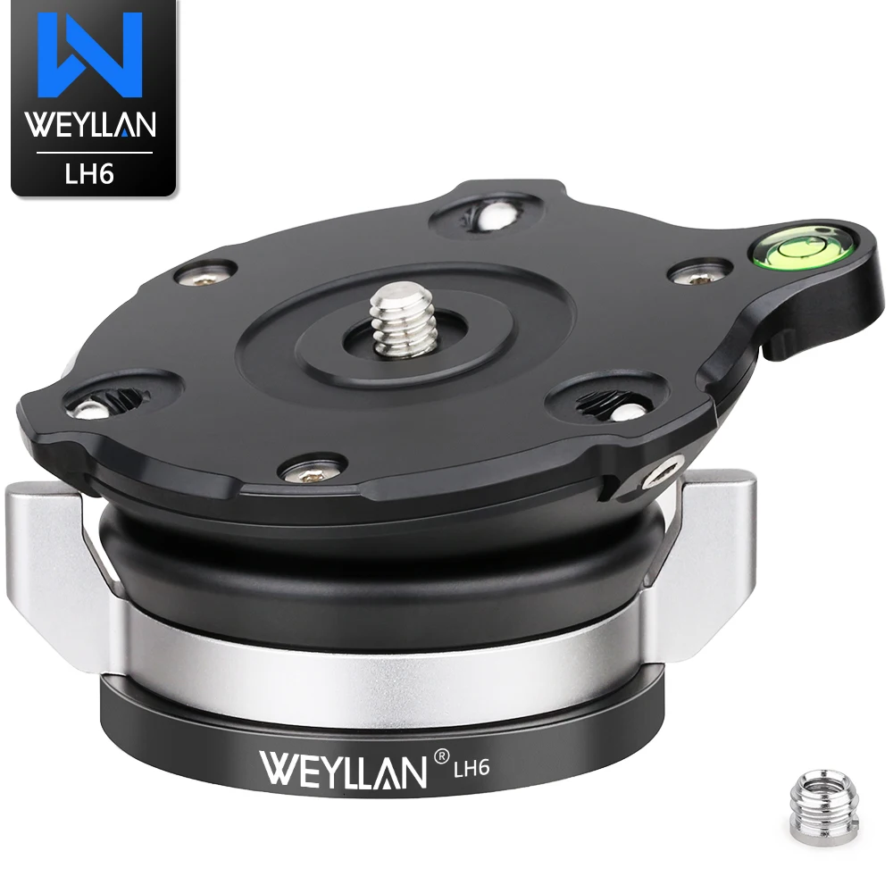 WEYLLAN LH6 Leveling Base Tripod Leveler Locking Knob Head Plate Aluminum Alloy Tripod Stand Camera Leveler Max Load 15kg