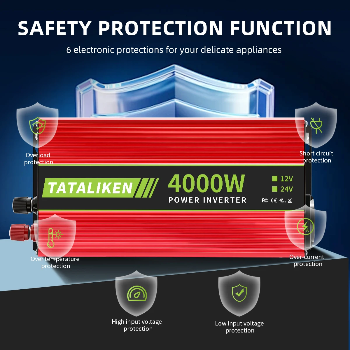 500 واط 1500 واط 4000 واط عاكس الطاقة تيار مستمر 12 فولت إلى التيار المتناوب 220 فولت الاتحاد الأوروبي التوصيل مع USB-C QC3.0 مروحة التبريد للاستخدام المنزلي للسيارة #5
