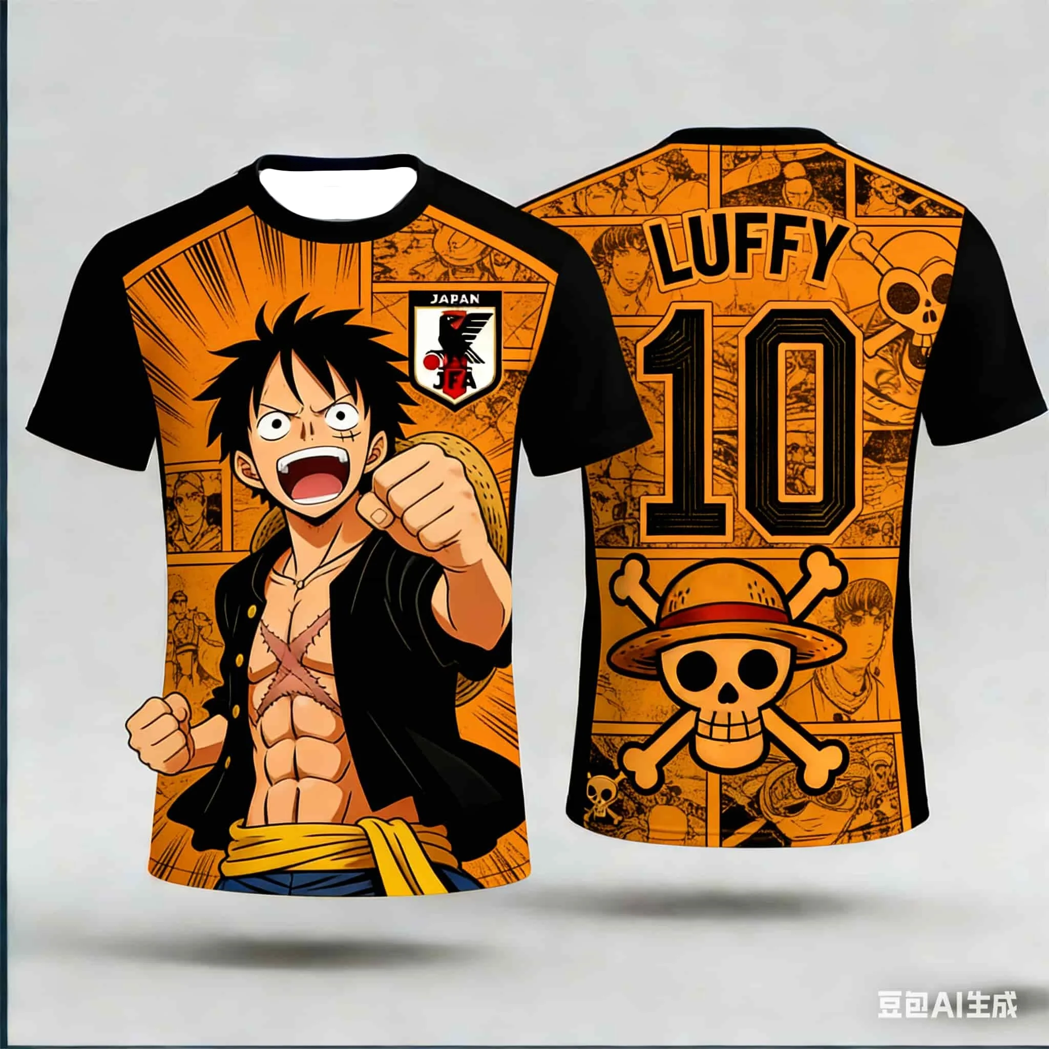 Sommerliches japanisches Manga-T-Shirt der Marke Bandai „One Piece“ mit Strohhut-Piraten-Team-Motiv, schnell trocknend und atmungsaktiv, für Erwachsene und Kinder – Detail 4