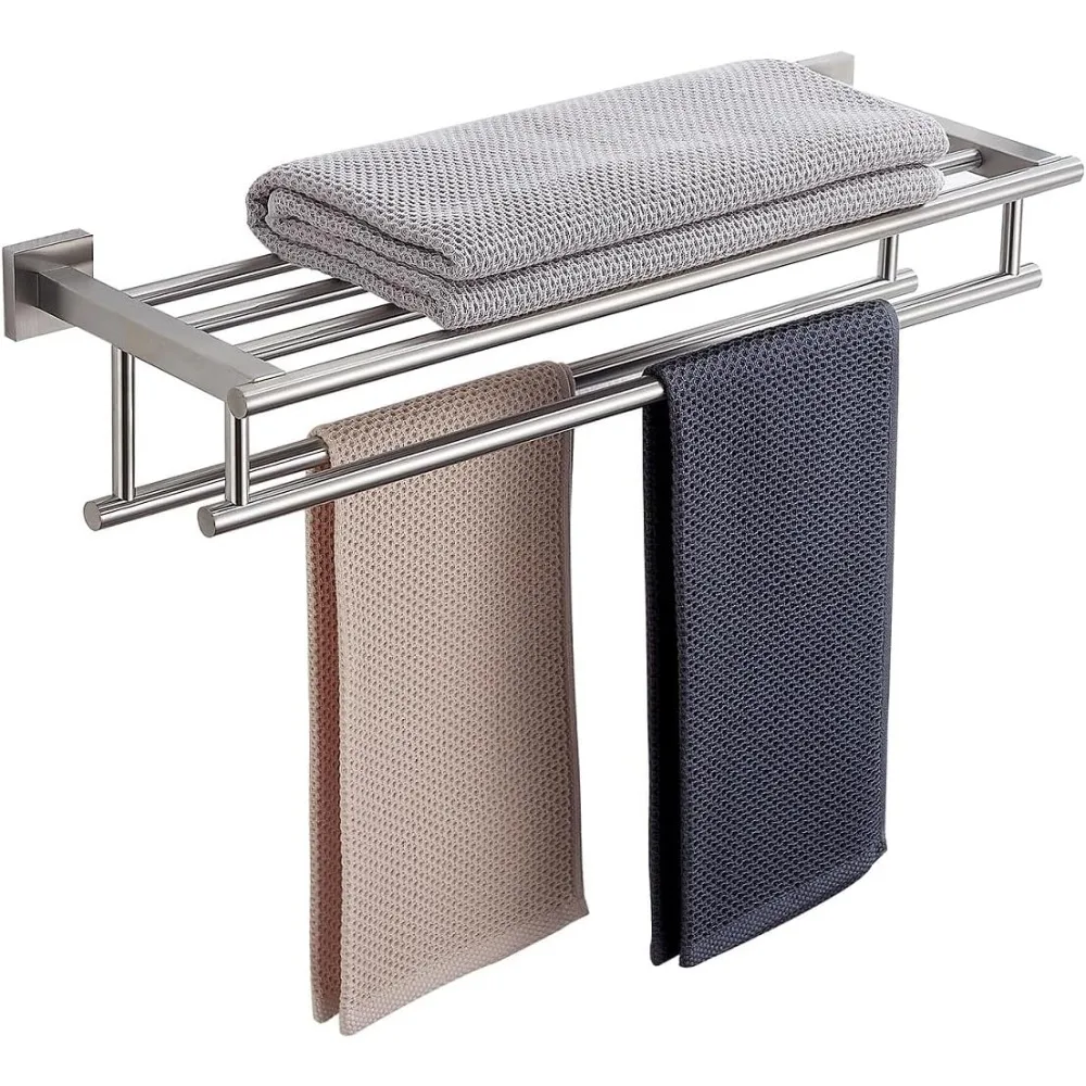 Bathroom Towel Rack 24 Inch Tower Holder with Double Towel Bar Brushed Nickel Towel Rack Wall Mounted SUS304 Stainless Steel