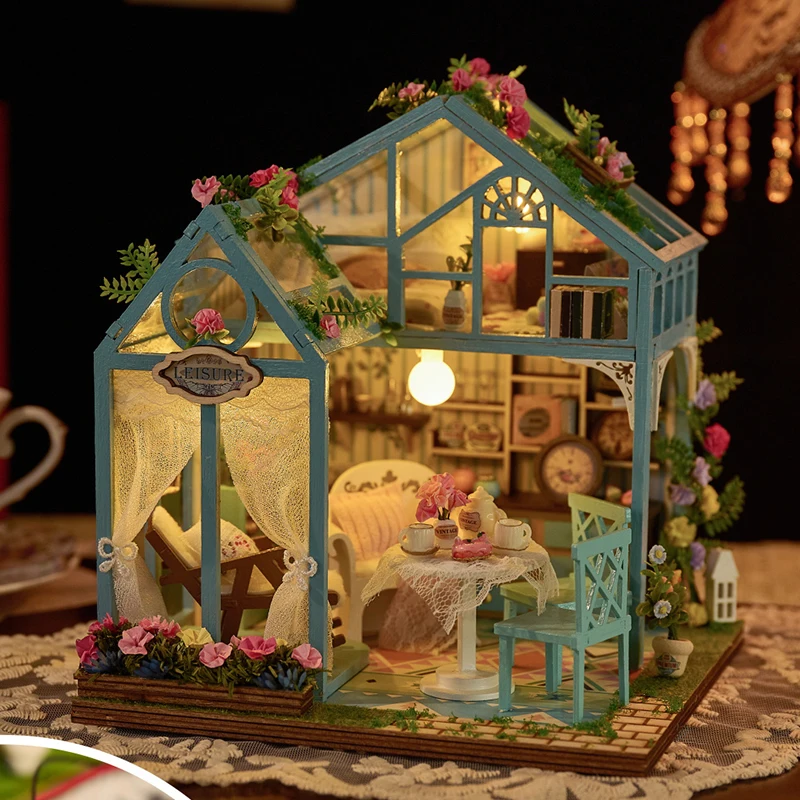 Kit di costruzione in miniatura in legno fai-da-te Case delle bambole del cottage del giardino dei fiori con mobili Case delle bambole Casa per i regali di compleanno degli amici