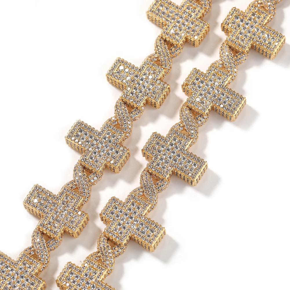 TBTK Iced Out Cross Link Infinity Cuban Necklace Micro Paved Cubic Zirconia Charm HipHop Rapper Jewelry