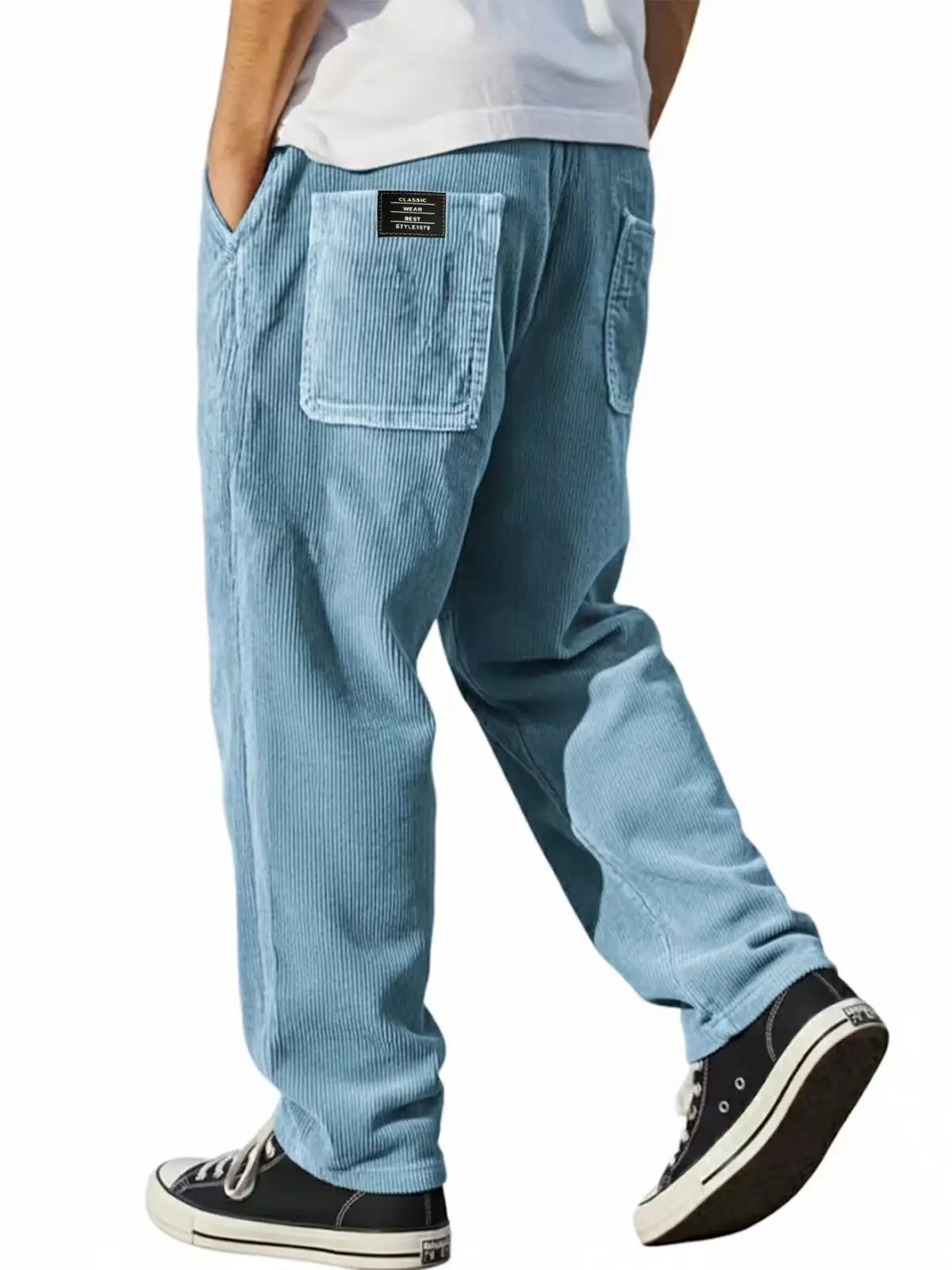 Spring Autumn Casual Retro Striped Men's Pants Corduroy Pocket Trousers Loose Straight Bottoms Fashion Sports Male Clothing