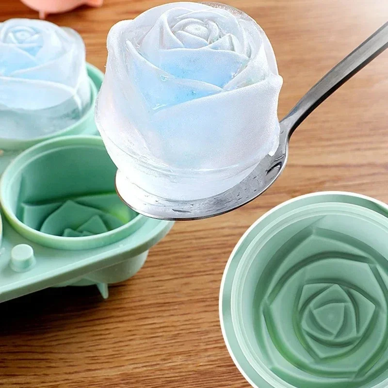2PCS 3D Large Ice Cube Tray, 2.5-inch Rose Ice Mold, 4 Giant Cute Flower Shaped Ice Silicone Molds Suitable for Cocktail Juice