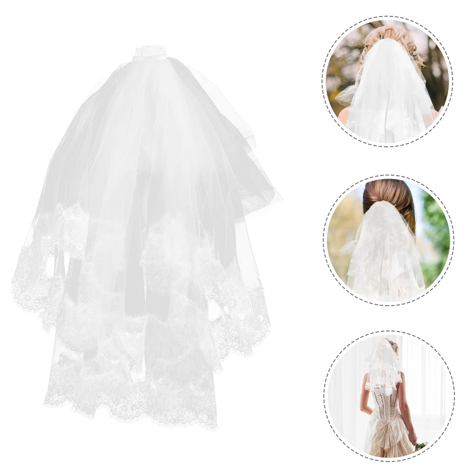 

Two Layers Lace Crown Veil Elegant Girl's First Communion Wedding Hair Accessory White Ivory Long Tulle Veil for Baptism Party