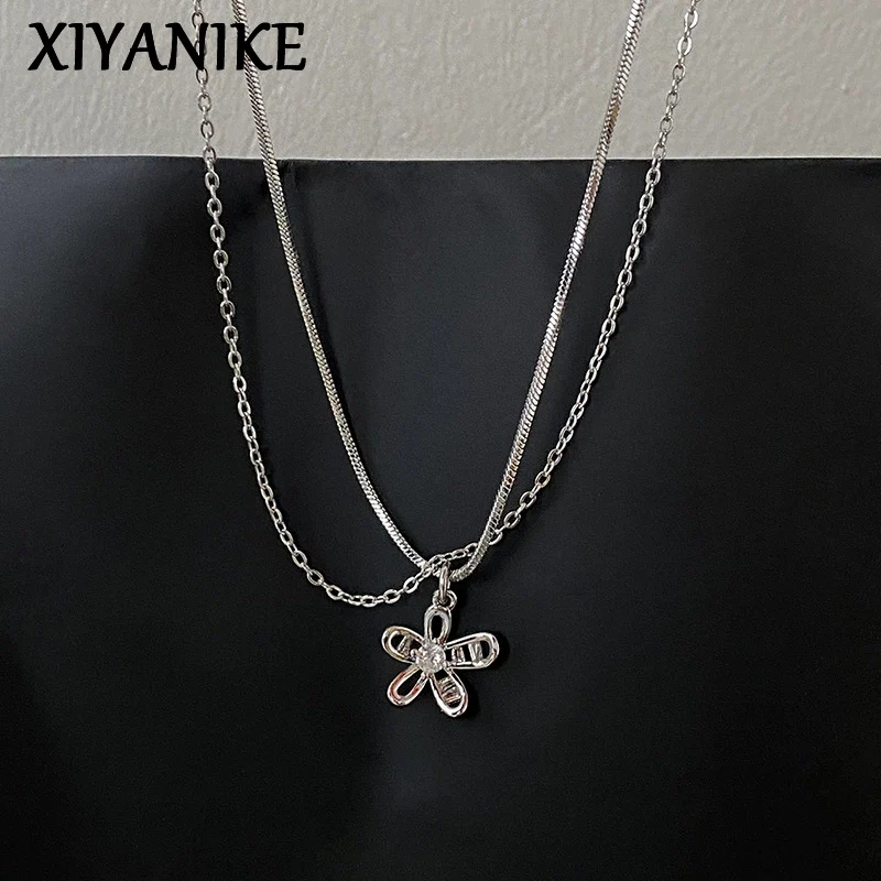 XIYANIKE Double Layer Flower Pendant Necklaces For Women Girl Fashion New Collar Charm Engagement Jewelry Gift Party колье