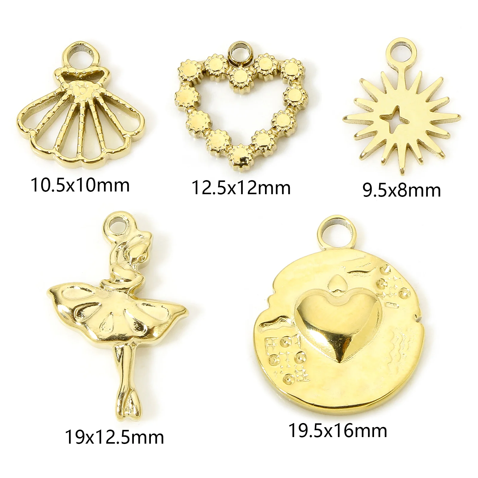 1pc New 304 Stainless Steel Charms Gold Color Ballerina Heart Dress Pendant DIY Necklace Earrings For Women Jewelry Findings