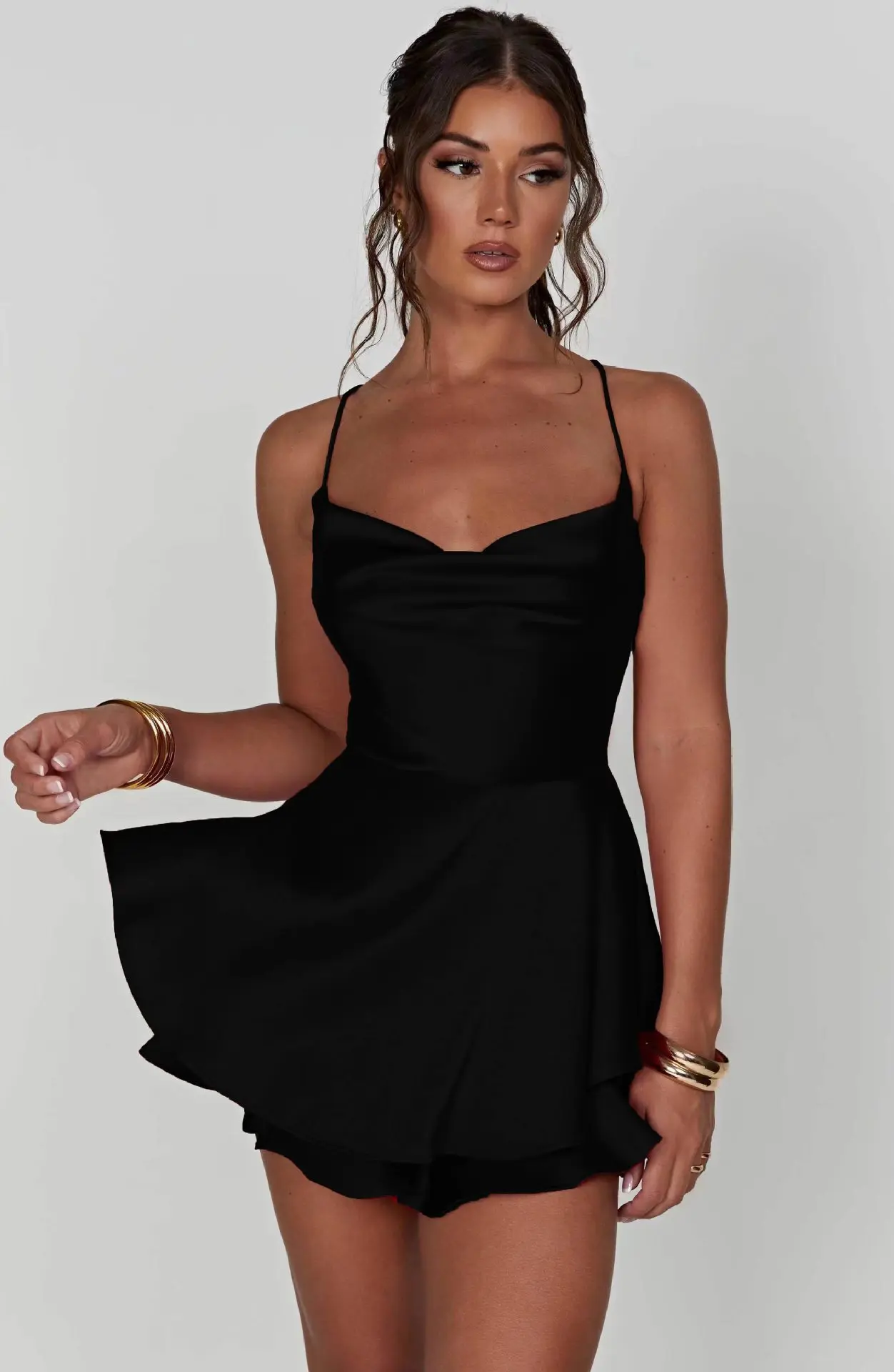 Women's Dresses Short Summer New Open Back Sexy Fashion Satin Sling Mini Dress Nightclub Stage Evening Dress