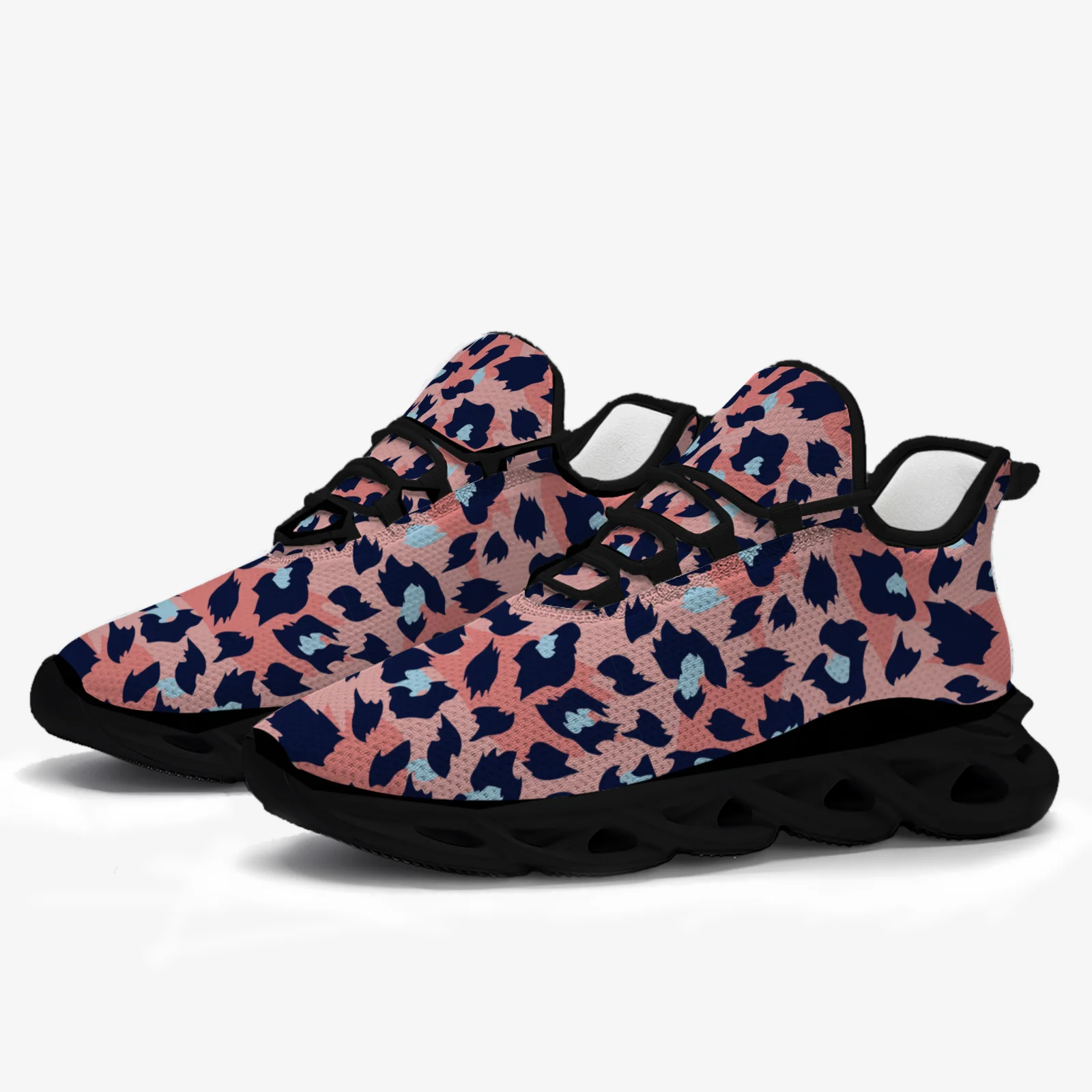 

These stylish pink leopard print casual sneakers feature a lightweight mesh upper and are suitable for both men and women