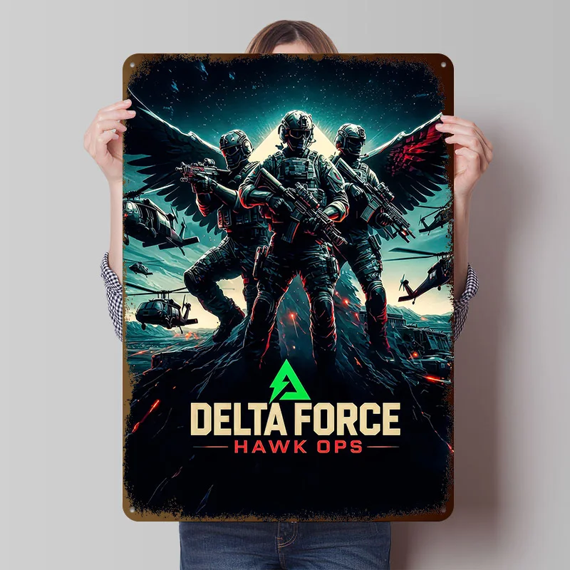 Delta Force Hawk Ops Game Art Metal Poster Customized Wall Art Retro Vintage Metal Signs for Man Cave Home Decor Living Room