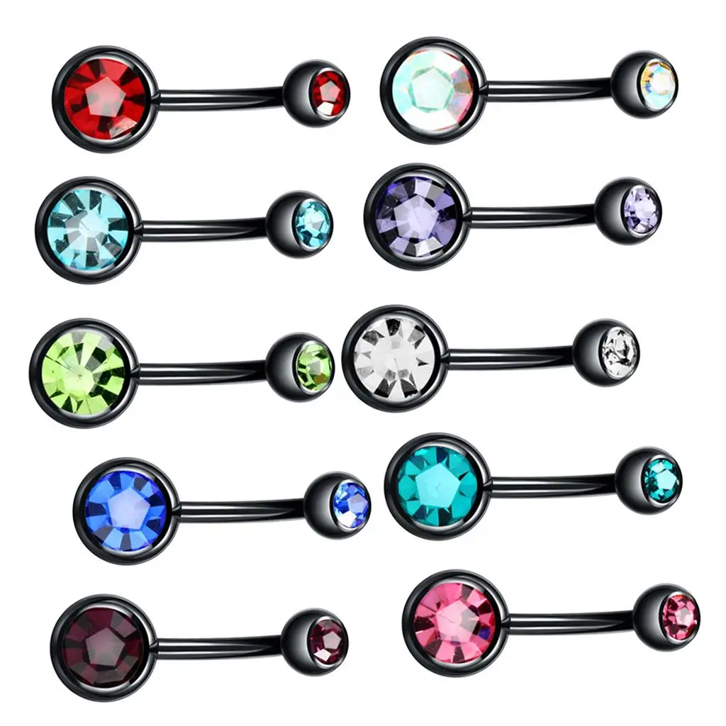 Women Piercing Jewelry Belly Button Ring Stainless Steel Crystal Flower Curved Bar for Navel Style