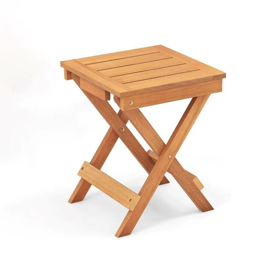 

Folding Compact Side Table with Slatted Tabletop