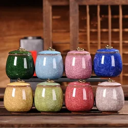 Cracked Ceramic Tea Caddies Coffee Canister Household Portable Travel Mini Porcelain Sealed Moisture-proof Storage Jar Home Deco