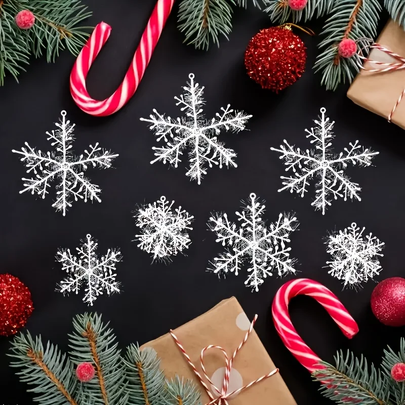 60pcs White Snowflake Hanging Ornaments, Festive Christmas Tree Decor Set, Perfect for Winter Party And Home Decor