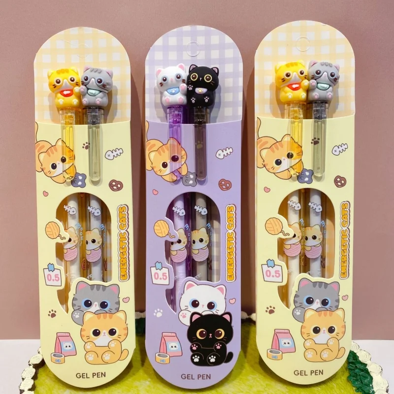 

24set/lot Kawaii Cat Press Gel Pen Cute 0.5mm Black Ink Neutral Pens For Writing Office School Supplies