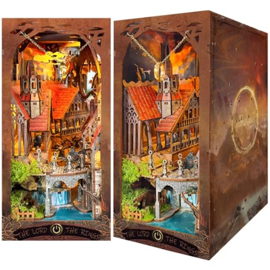 Spilay DIY Dollhouse Booknook Kit, DIY Bookshelf kit, with LED Light and Dust Cover for Bookends Model Build kit, Handmade Craf