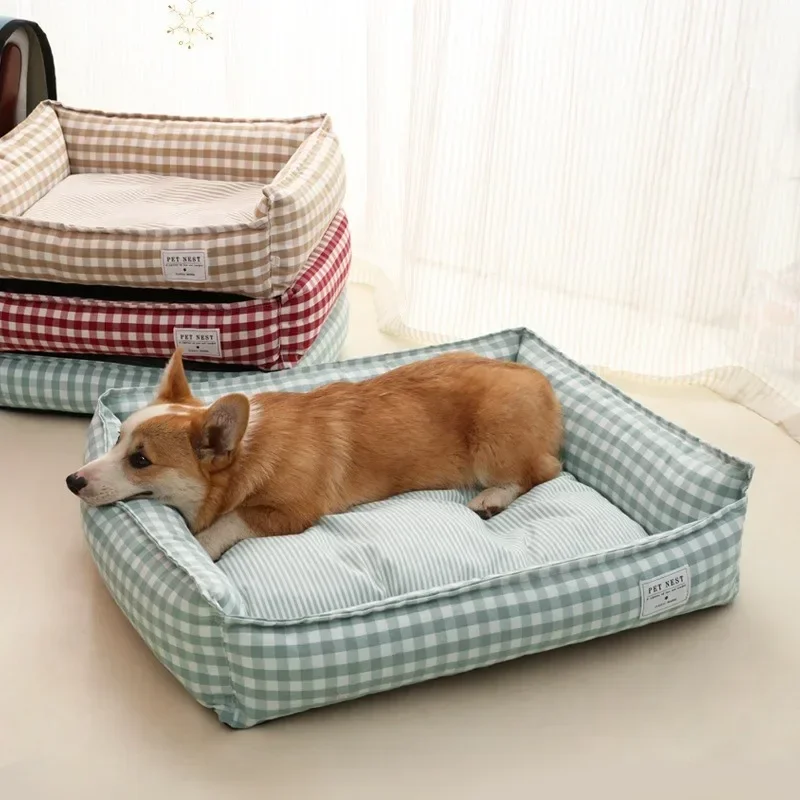 

Bed for Dog Cat Pet Square Lattice Kennel Medium Small Dog Sofa Bed Cushion Pet Calming Dog Bed House Pet Supplies Accessories