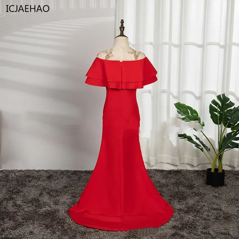 2025 Elegant Gala Dress for Girls Kids Luxurious Red Mermaid Dresses for Host Teenage Girl Piano Performance Party Costumes