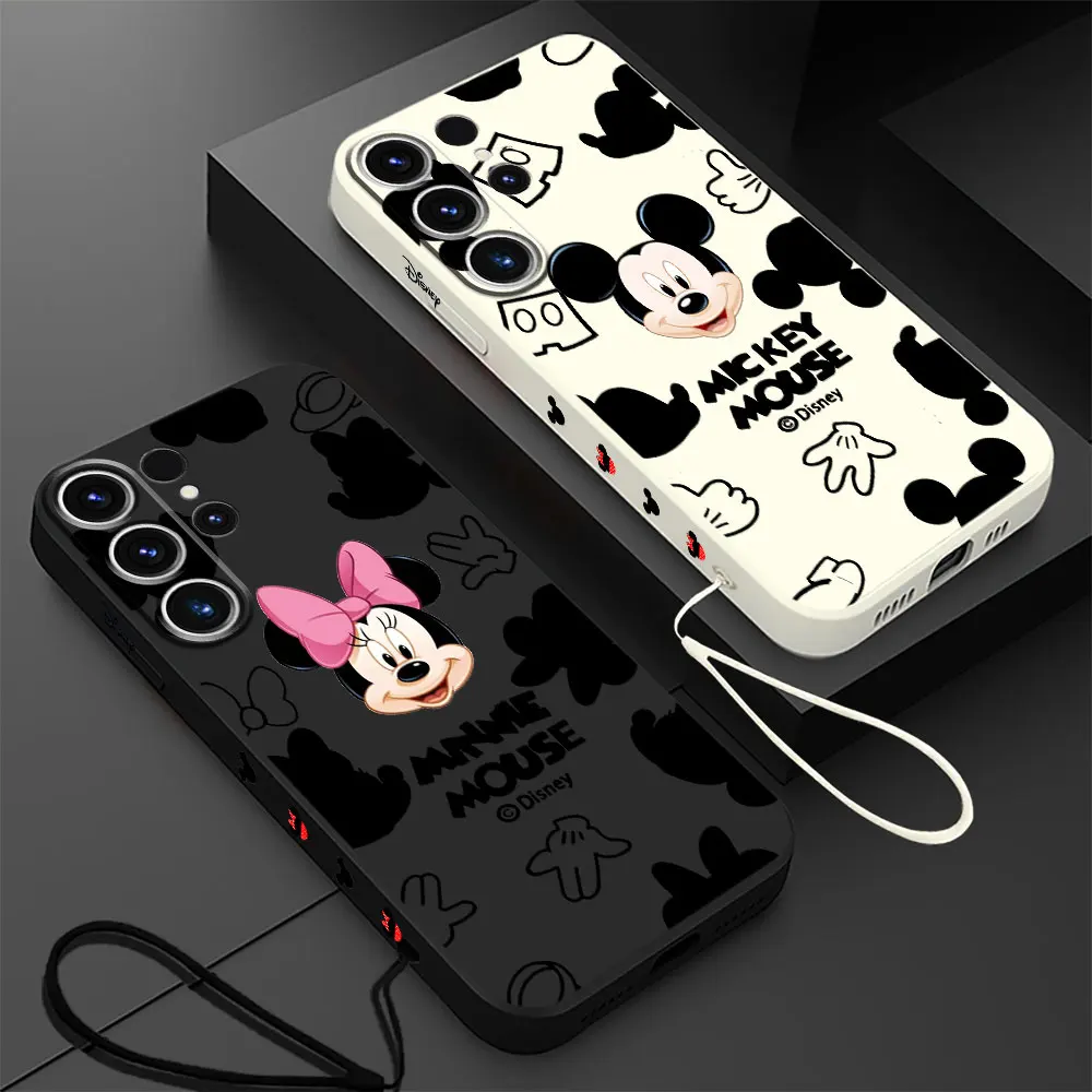 Disney Mickey Mouse Minnie Case for Samsung Galaxy S23 S24 Ultra 5G S21 S10 S20 FE S9 S8 Note 20 Ultra 10 Plus Square Liquid Bag