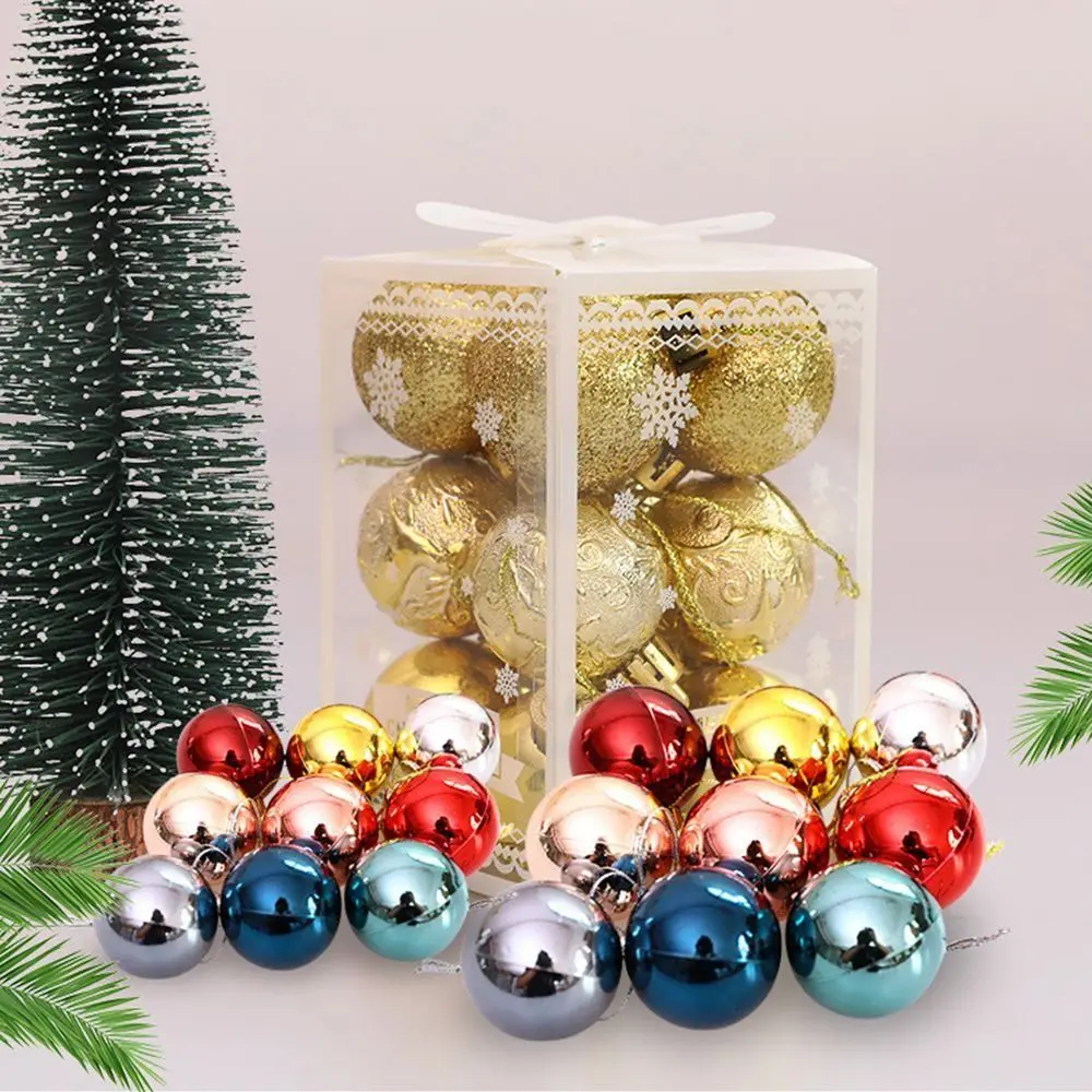 12PCS Durable Plastic Christmas Ball Set 9 Colors Suspensable Xmas Ornament Ball 4cm Xmas Baubles Home