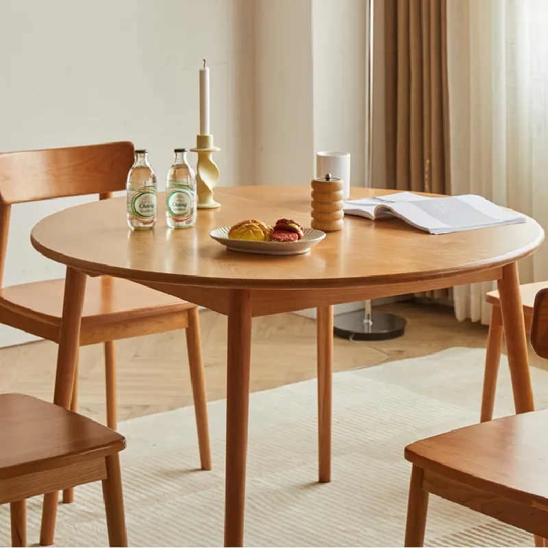 

Nordic pure solid wood round dining table, household small apartment cherry wood dining table