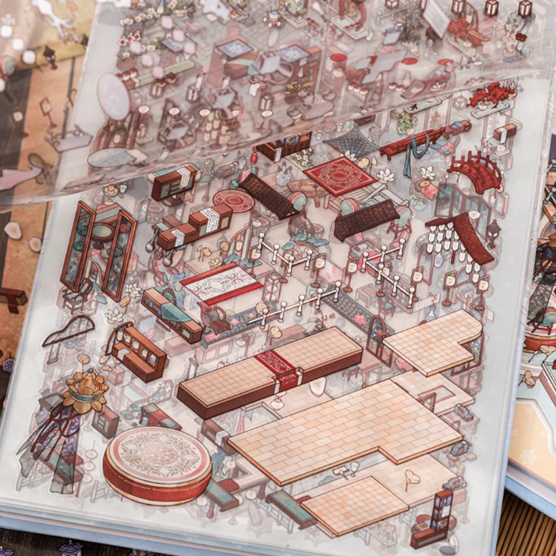 Mr. Paper Miniature Landscaping Sticker Book 20 sheets/pack Chinese Ancient Scenery Style Scene Stickerbook Home Decoration Gift