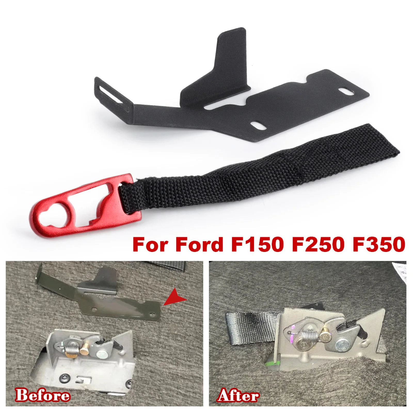 Rear Seat Quick Latch Release Kit Rear Seat Release Belt with Buckle Adjustable Strap for Ford F150 Raptor F250 F350 Red Silver