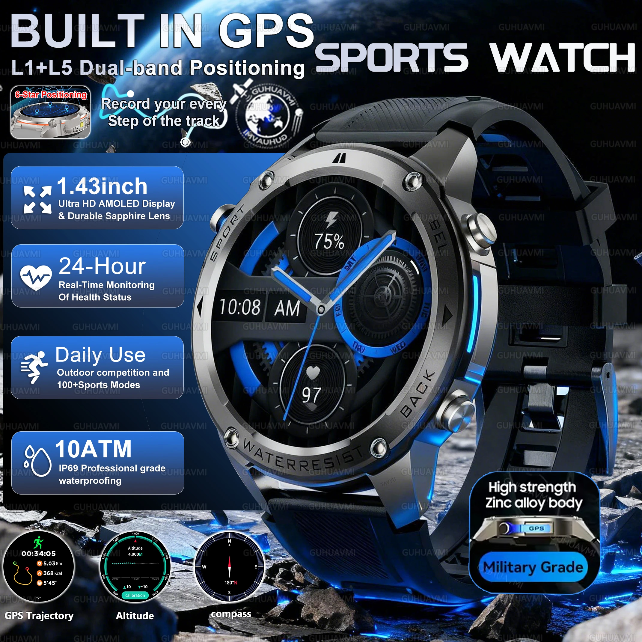 

Новые военные умные часы 2026 года для активного отдыха с GPS-трекингом, альтиметром, водонепроницаемостью 10ATM, функцией звонков, измерением пульса, для мужчин, спортивные смарт-часы