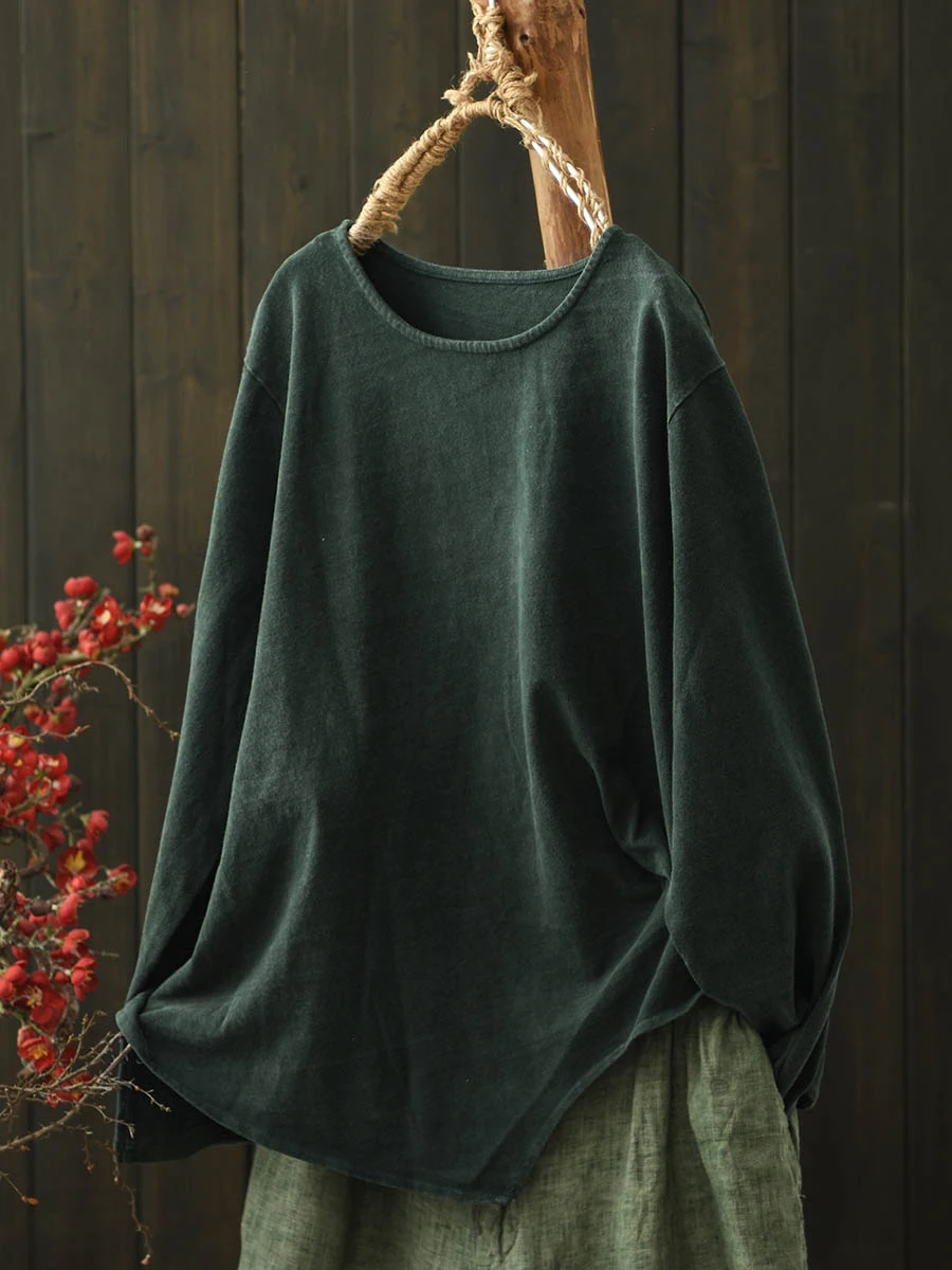 Special Offer Cotton Knitted Long Sleeve T-Shirt Women Loose Pleated Base Shirt Autumn New Style Casual Comfortable Breathable