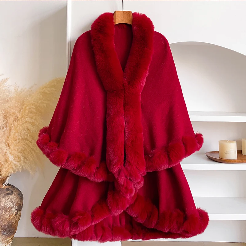 Neuer Winter-Umhang aus verdickter Nerzwolle mit vollen Borten, Kunstpelz-Umhang – Damen-Umhang mit Kapuze, lockerer Fleece-Umhang, Mantel, Partykleid, warm – Detail 17