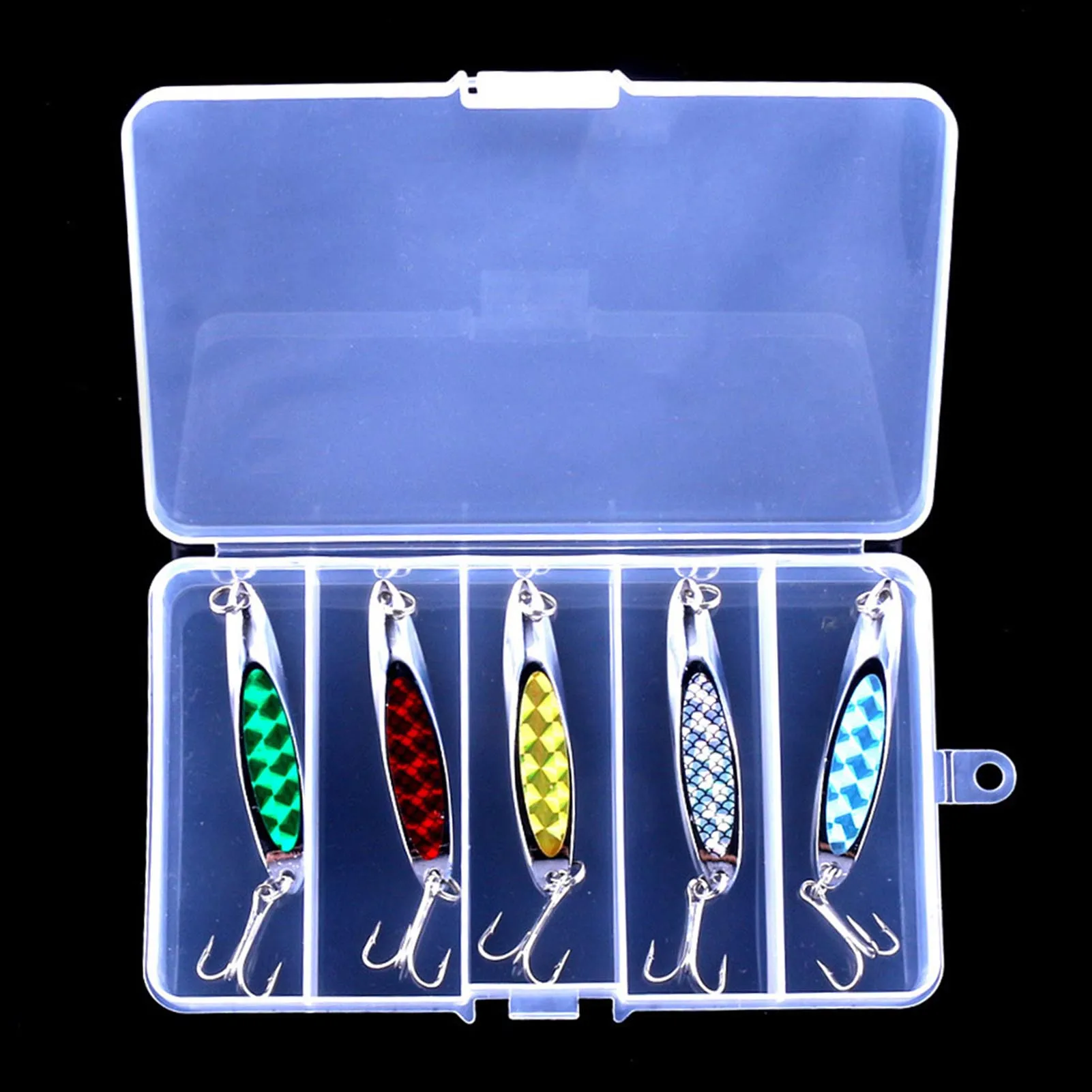 7 سنتيمتر ملعقة صب معدنية إغراء السنانير مع صندوق الترتر إغراء خطافات الصيد لصيد الأسماك في المياه المالحة لمسافات طويلة صب لامعة الطعم