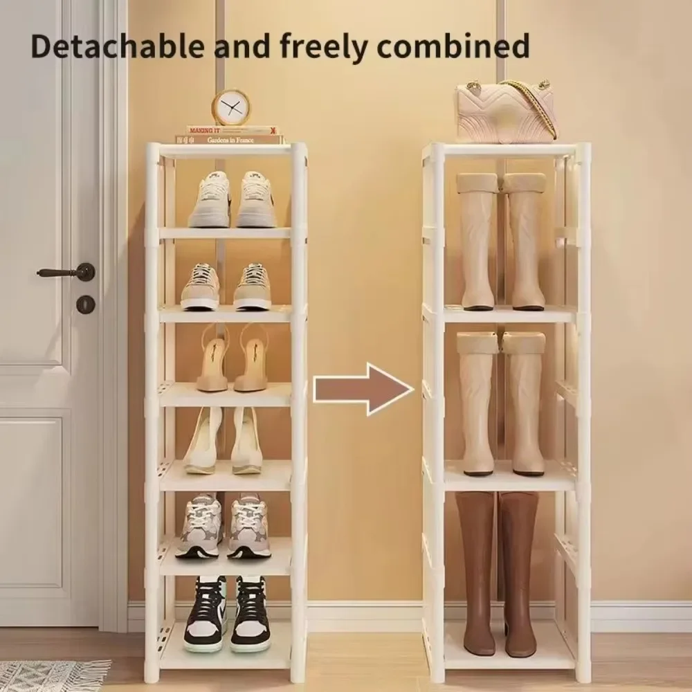 5-8 Layer Shoe Rack Metal Multi-Layer Stackable Adjustable Simple Shoe Cabinet with Compartment Cloth for Wall Corner Entrance