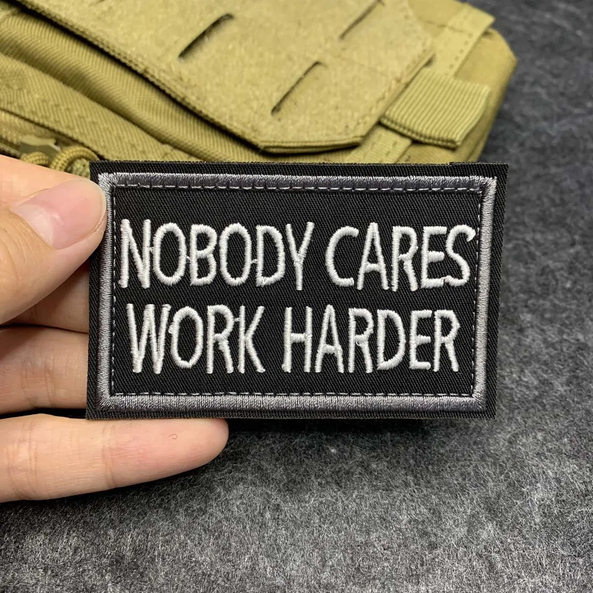 Nobody Cares Work Harder Motivational Quote Embroidered patch hook and loop fasteners Morale badge DIY for jacket backpack