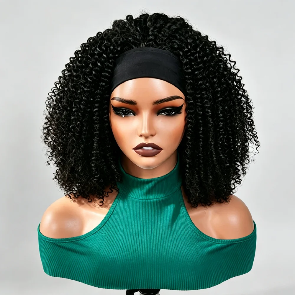 6 18 Inch Afro Kinky Curly Human Hair Headband Bob Wig 250% Density 100% Human Hair Afro Kinky Curly Headband Bob Wig