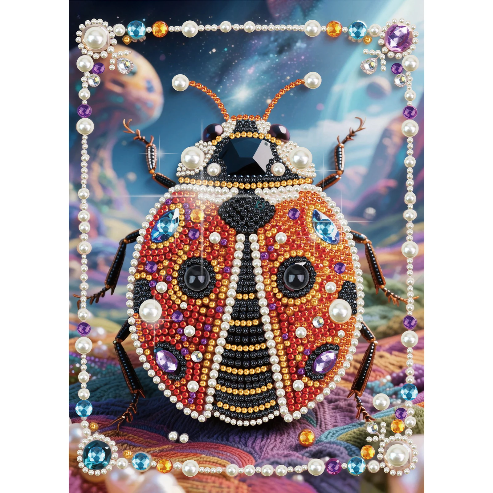 Kits de Pintura de Arte com Pérolas e Diamantes DIY para Adultos e Iniciantes, Linda Joaninha Brilhante, Artesanato de Pintura para Decoração de Parede, Presente Feito à Mão