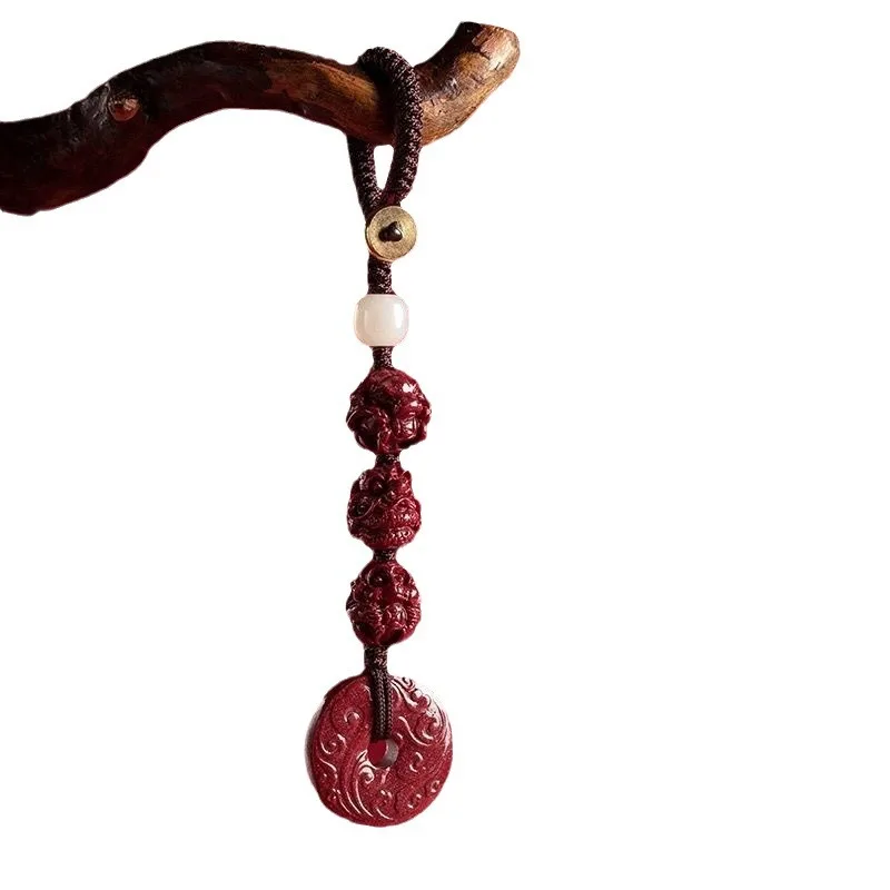 Natural Cinnabar Zodiac Snake Three Six Harmony Peace Keychain Low Content Year Of Life Dragon Dog Sheep Festival Gift
