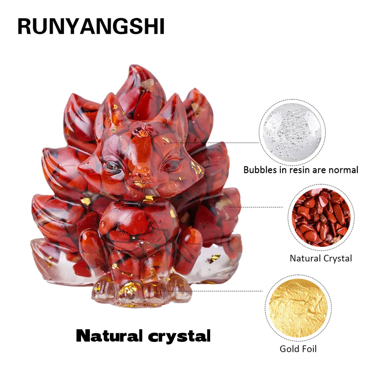 1pc Natural Crystal Gravel Stone Nine-tailed Fox Decor Ornaments Raw Stone Animal Resin Drip Glue Crafts Home Desktop Decor