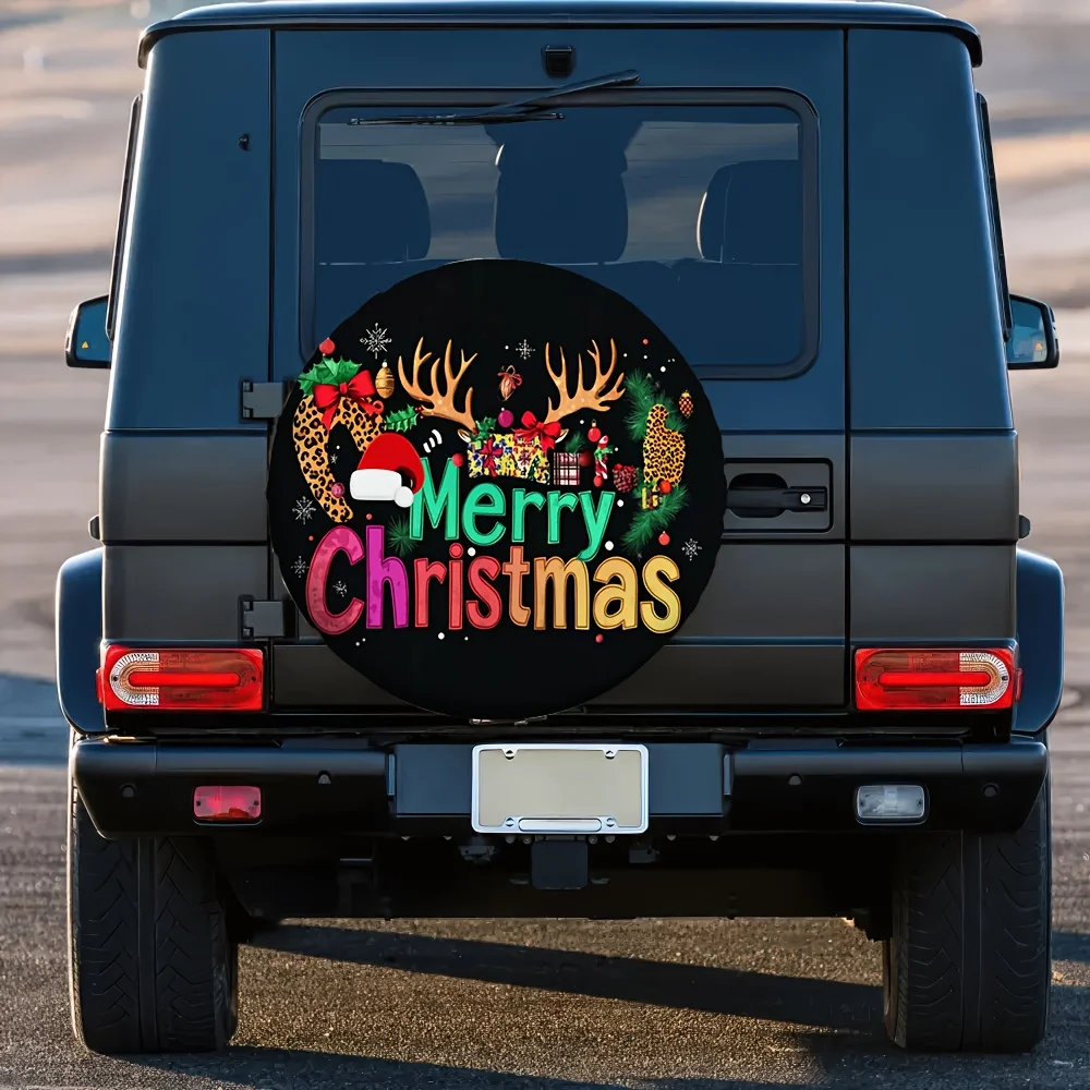 One Piece of 2D Flat Printed Tire Covers Featuring a Merry Christmas Design, Available As a Digital Download