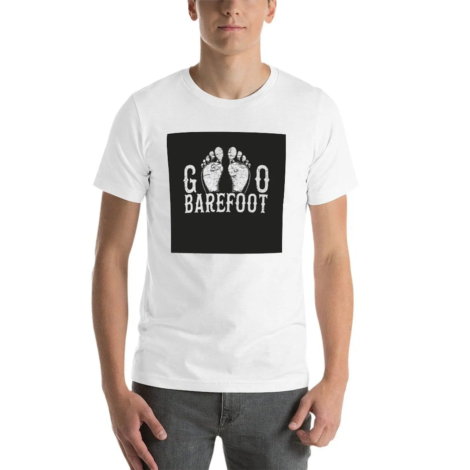 تي شيرت Go Barefoot تي شيرت قطني للرجال 100% تي شيرت برسوم جرافيك للرجال